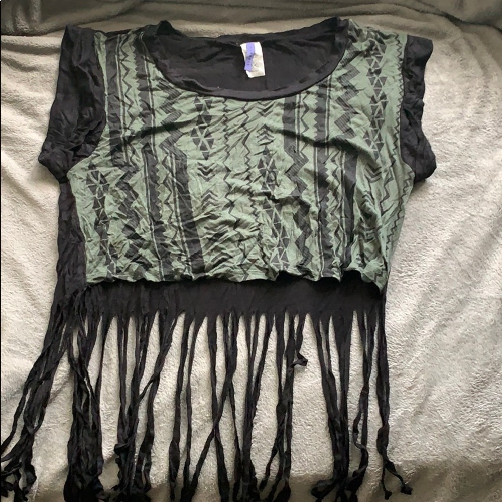 Green and black tribal shirt